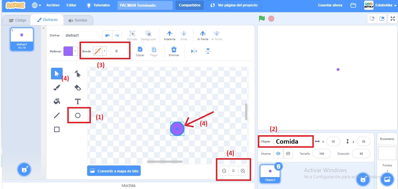 Programacion Scratch - Pacman comida
